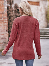 Buttoned Notched Neck Long Sleeve Top