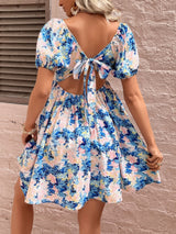 Floral Square Neck Puff Sleeve Dress