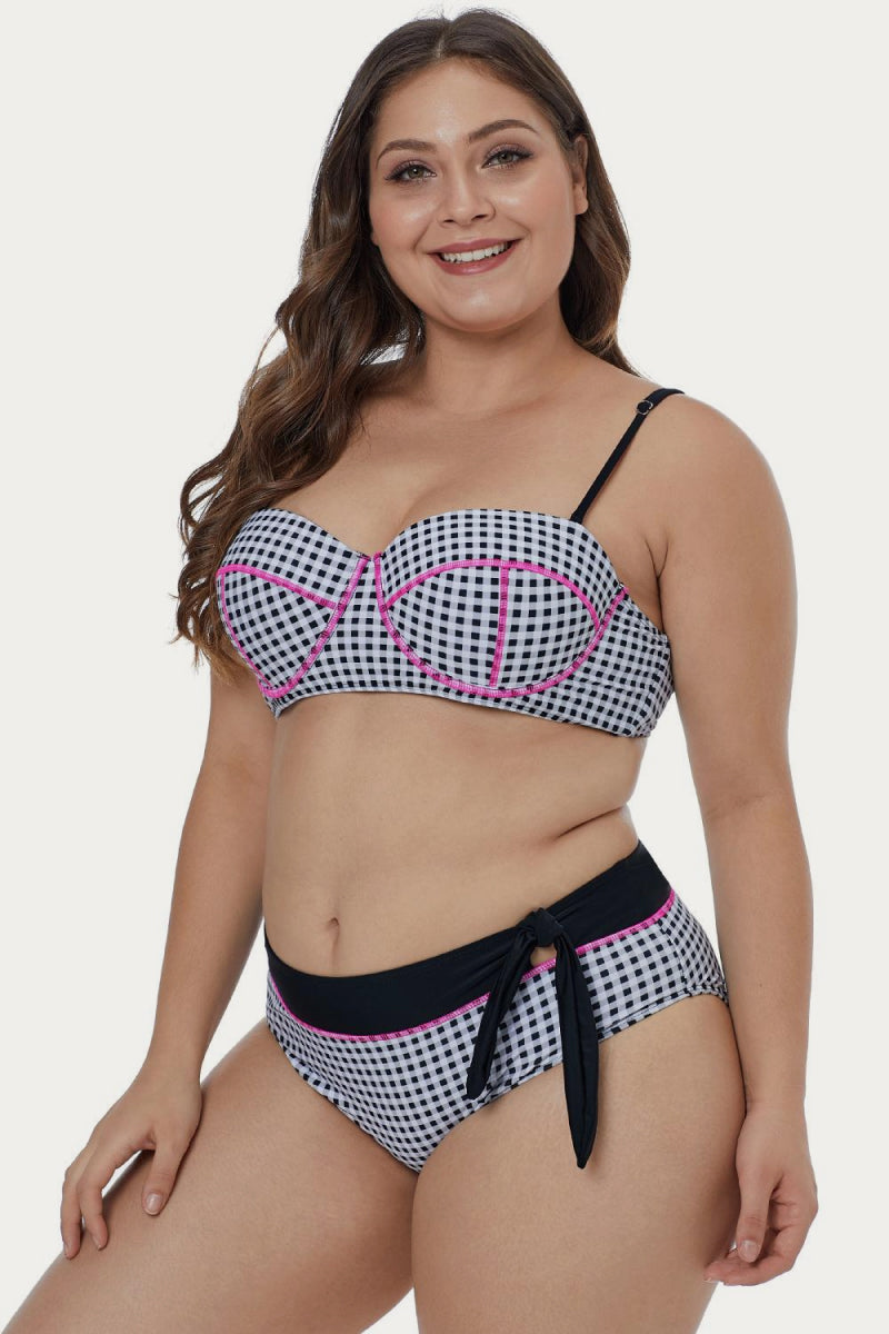 Tartan Printed Plus Size Bikini Set