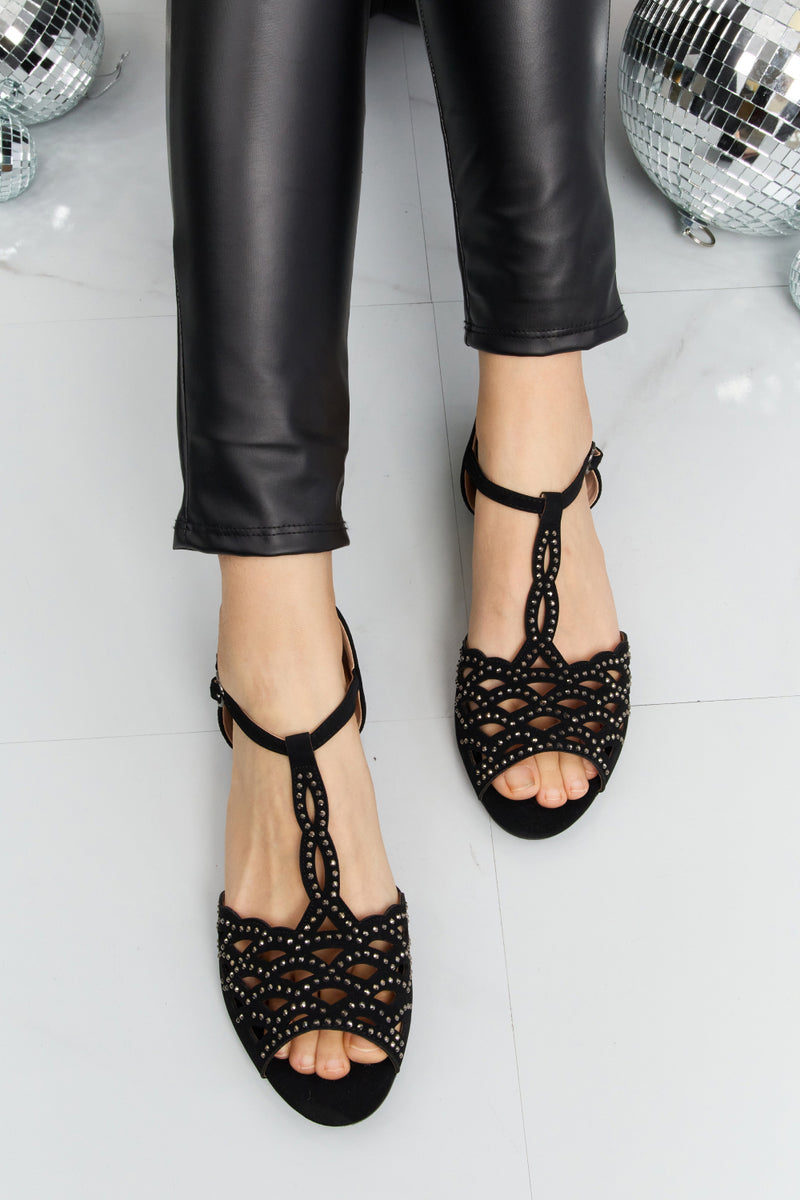 Rhinestone Cutout Peep Toe Sandals