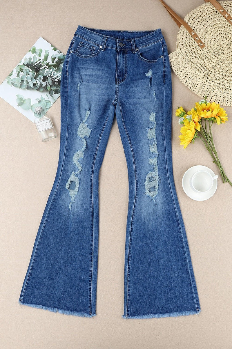 Distressed Frayed Hem Flare Jeans - Bakers Shoes store