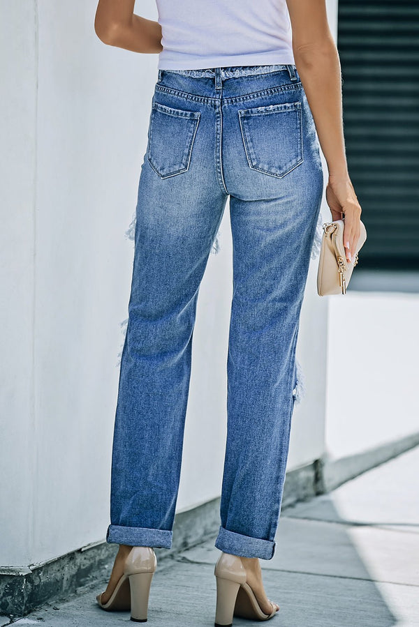 Distressed Frayed Trim Straight Leg Jeans - Bakers Shoes store