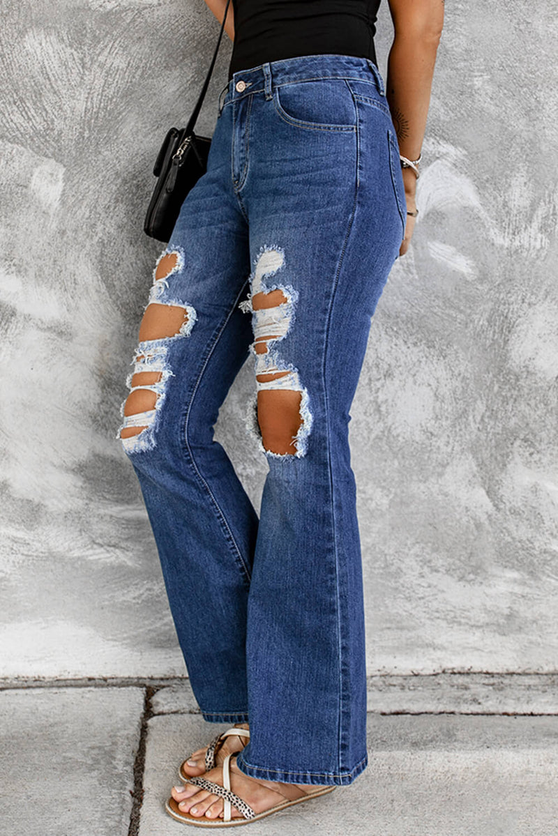 Distressed High Waist Flare Jeans - Bakers Shoes store