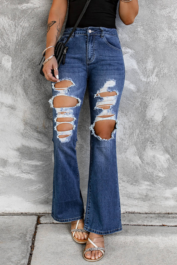 Distressed High Waist Flare Jeans - Bakers Shoes store