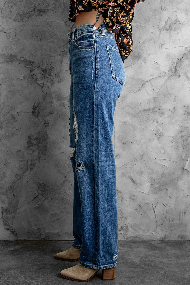 Distressed High Waist Jeans with Pockets - Bakers Shoes store