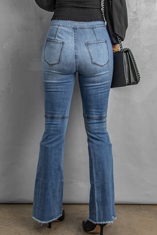 Distressed Raw Hem High-Waist Flare Jeans - Bakers Shoes store