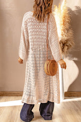 Dropped Shoulder Long Sleeve Crochet Duster Cardigan - Bakers Shoes store