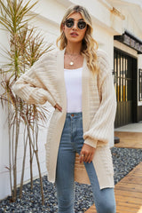Dropped Shoulder Longline Cardigan with Pockets - Bakers Shoes store
