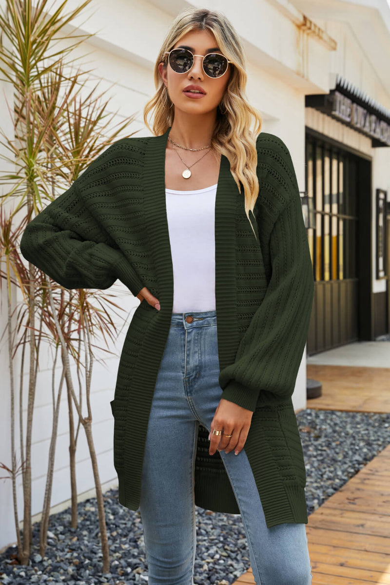 Dropped Shoulder Longline Cardigan with Pockets - Bakers Shoes store