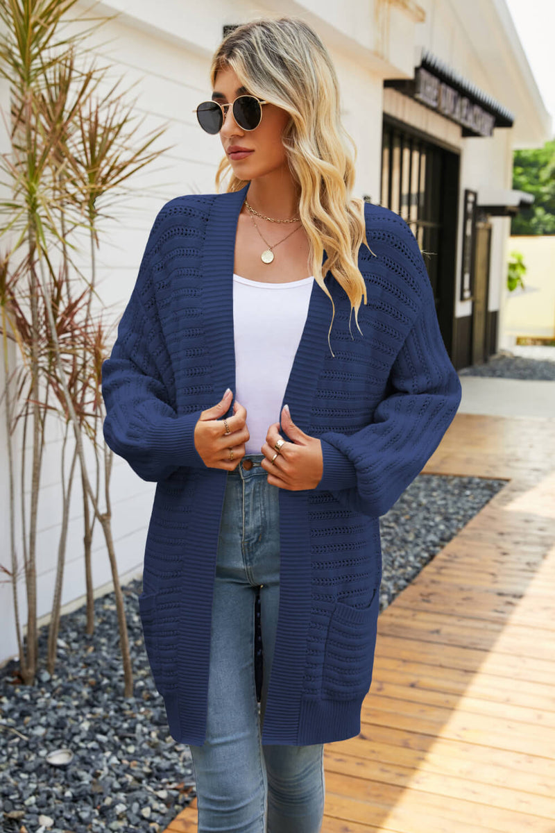 Dropped Shoulder Longline Cardigan with Pockets - Bakers Shoes store