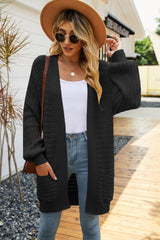 Dropped Shoulder Longline Cardigan with Pockets - Bakers Shoes store
