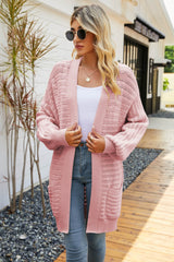 Dropped Shoulder Longline Cardigan with Pockets - Bakers Shoes store