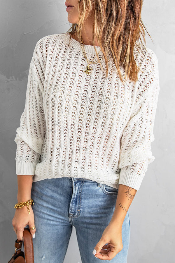 Dropped Shoulder Openwork Sweater - Bakers Shoes store