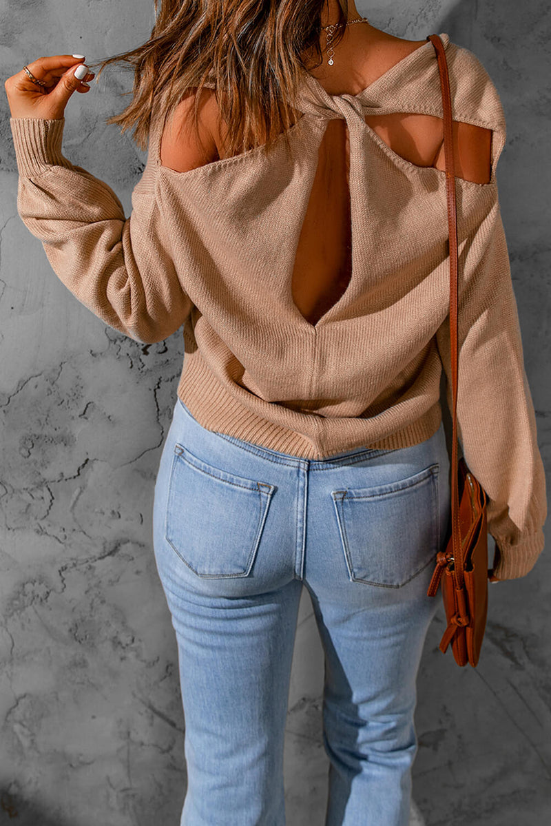 Dropped Shoulder Twisted Cutout Sweater - Bakers Shoes store