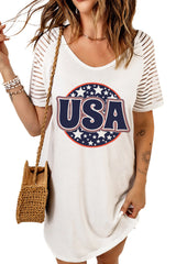 USA Sheer Striped Sleeve Tee Dress