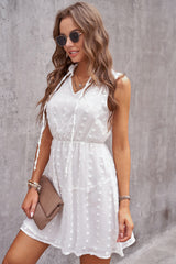 Swiss Dot Tie-Neck Sleeveless Dress