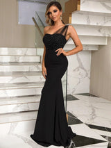 Rhinestone One-Shoulder Formal Dress