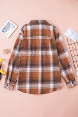 Plaid Button Front Curved Hem Shirt