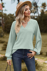 Notched Neck Raglan Sleeve Blouse