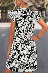 Floral Tie Neck Butterfly Sleeve Dress