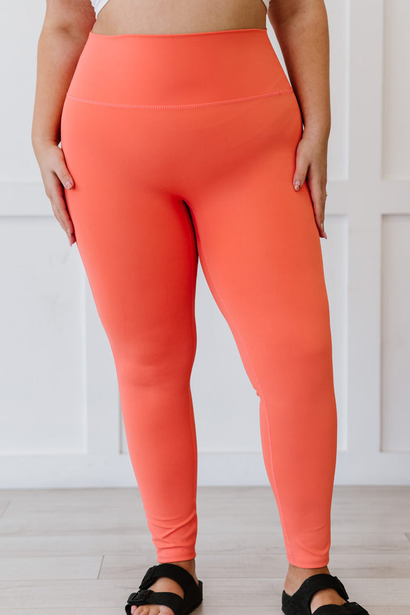 On Your Mark Full Size High Waisted Active Leggings in Deep Coral