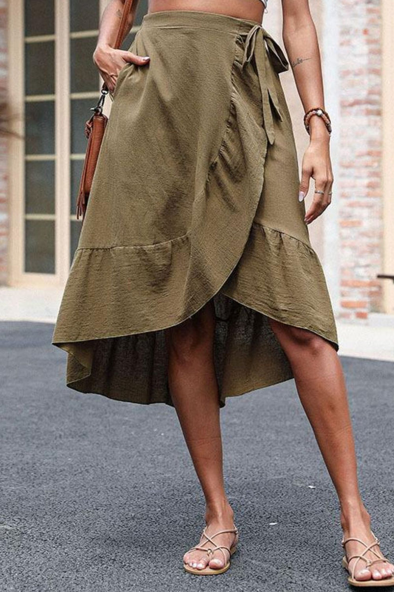 Elastic Waist Ruffled Skirt with Pockets - Bakers Shoes store