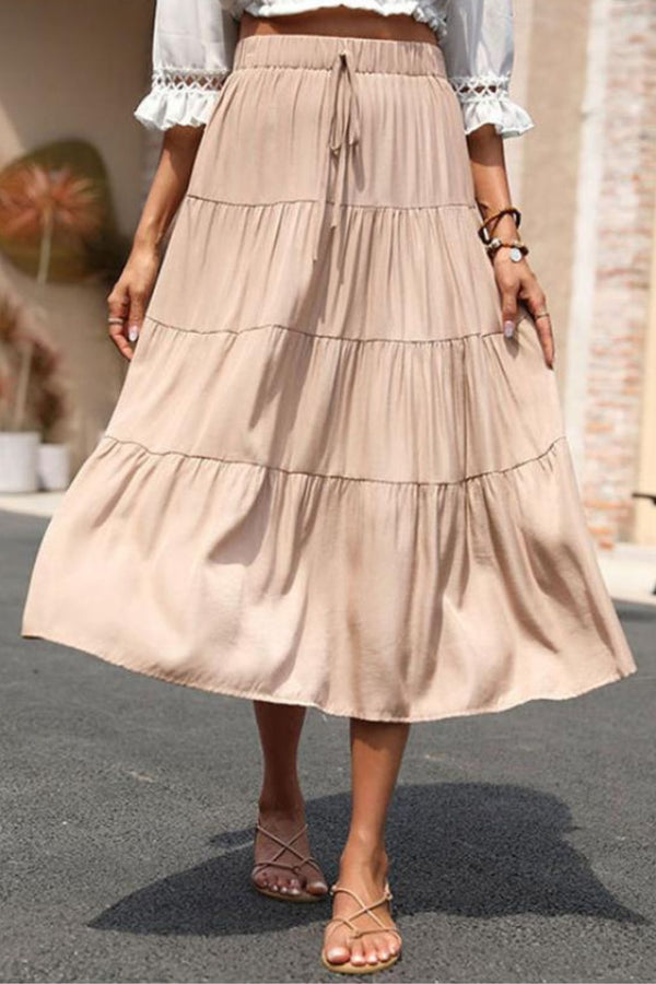 Elastic Waist Tiered Midi Skirt - Bakers Shoes store
