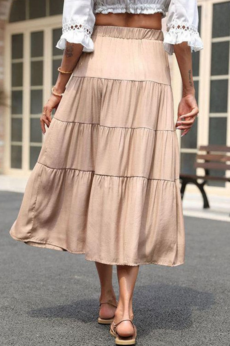 Elastic Waist Tiered Midi Skirt - Bakers Shoes store