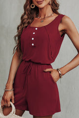 Exposed Seam Decorative Button Sleeveless Romper - Bakers Shoes store