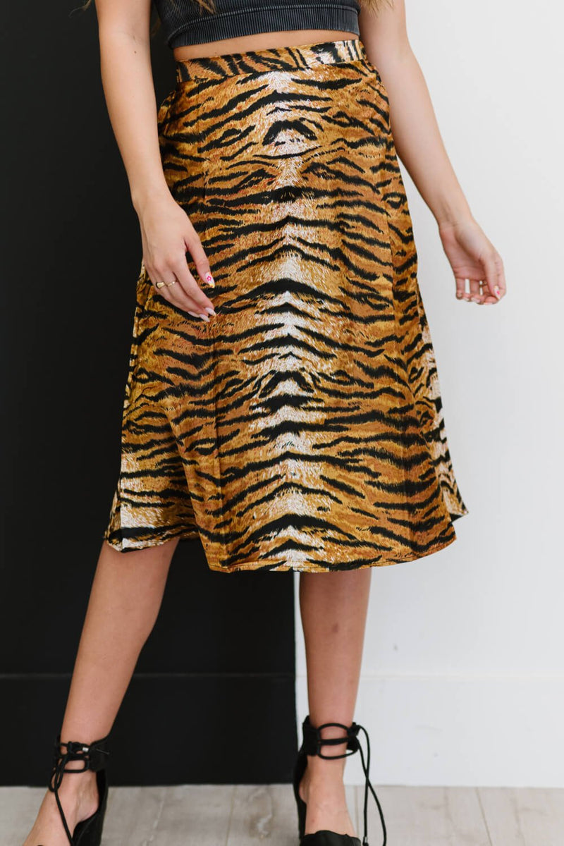 Eye of the Tiger Satin Midi Skirt - Bakers Shoes store