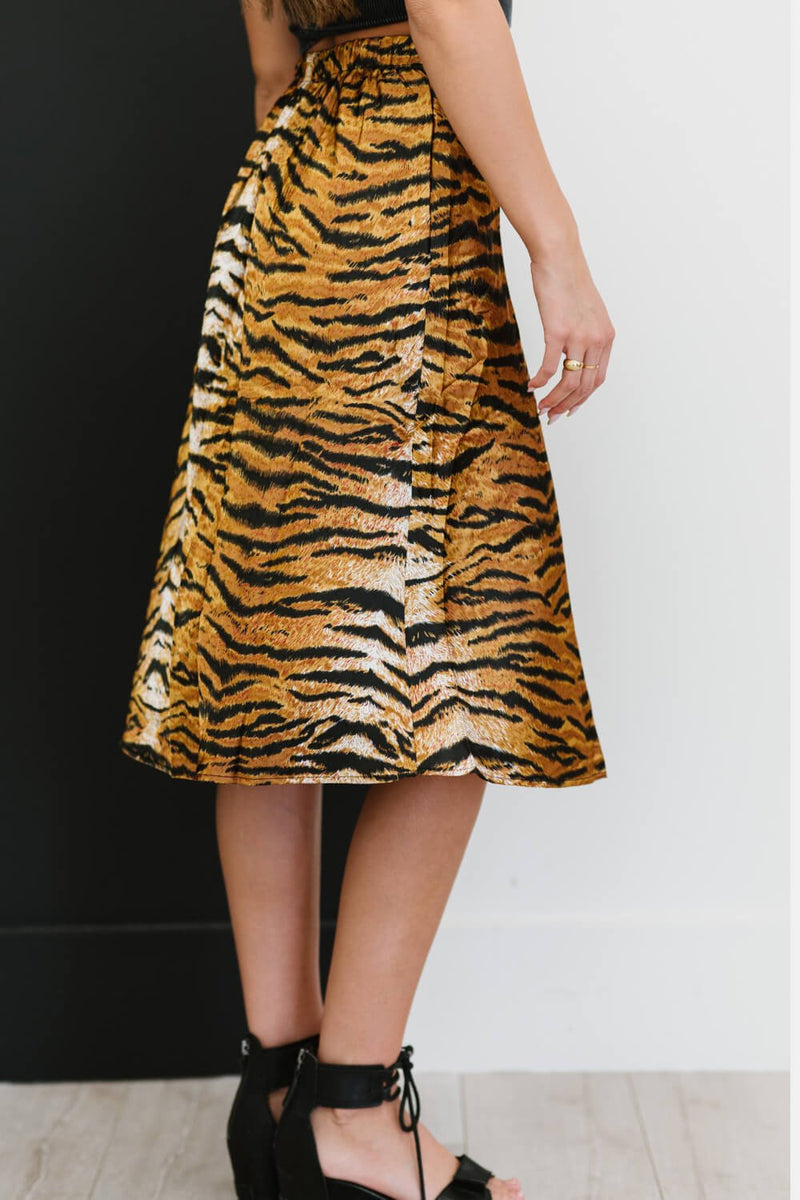 Eye of the Tiger Satin Midi Skirt - Bakers Shoes store