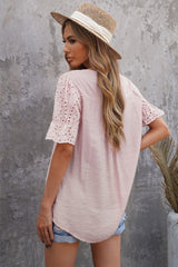 Eyelet Short Sleeve Pleated Blouse - Bakers Shoes store