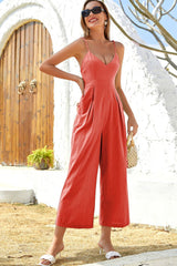 Spaghetti Strap Wide Leg Jumpsuit with Pockets