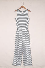 Striped Sleeveless Jumpsuit with Pockets