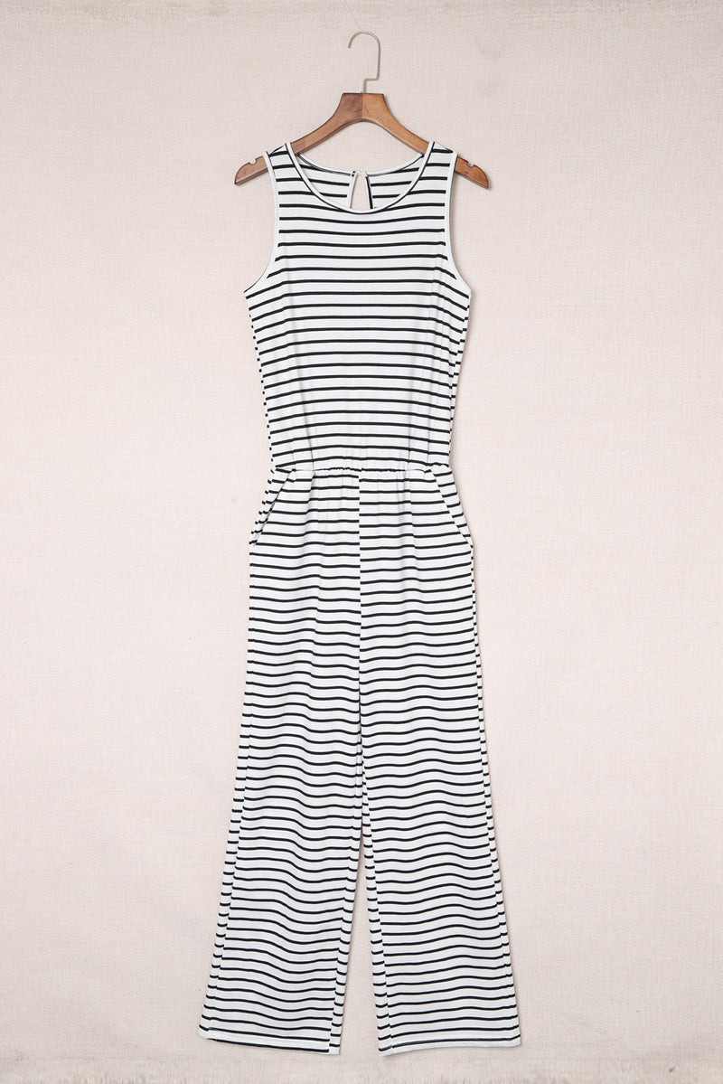 Striped Sleeveless Jumpsuit with Pockets
