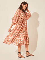 Floral Tie Neck Lantern Sleeve Dress