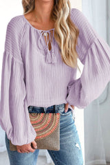 Tie Neck Dropped Shoulder Blouse