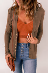 Ribbed Trim Snap Down Cardigan