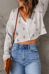 Floral Button Down Cropped Cardigan - Bakers Shoes store