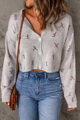 Floral Button Down Cropped Cardigan - Bakers Shoes store