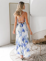 Floral Lace-Up Split Halter Neck Maxi Dress - Bakers Shoes store