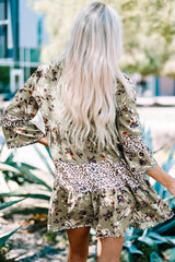Floral Leopard Bell Sleeve Dress - Bakers Shoes store