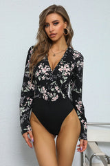 Floral Long Sleeve Spliced Bodysuit - Bakers Shoes store
