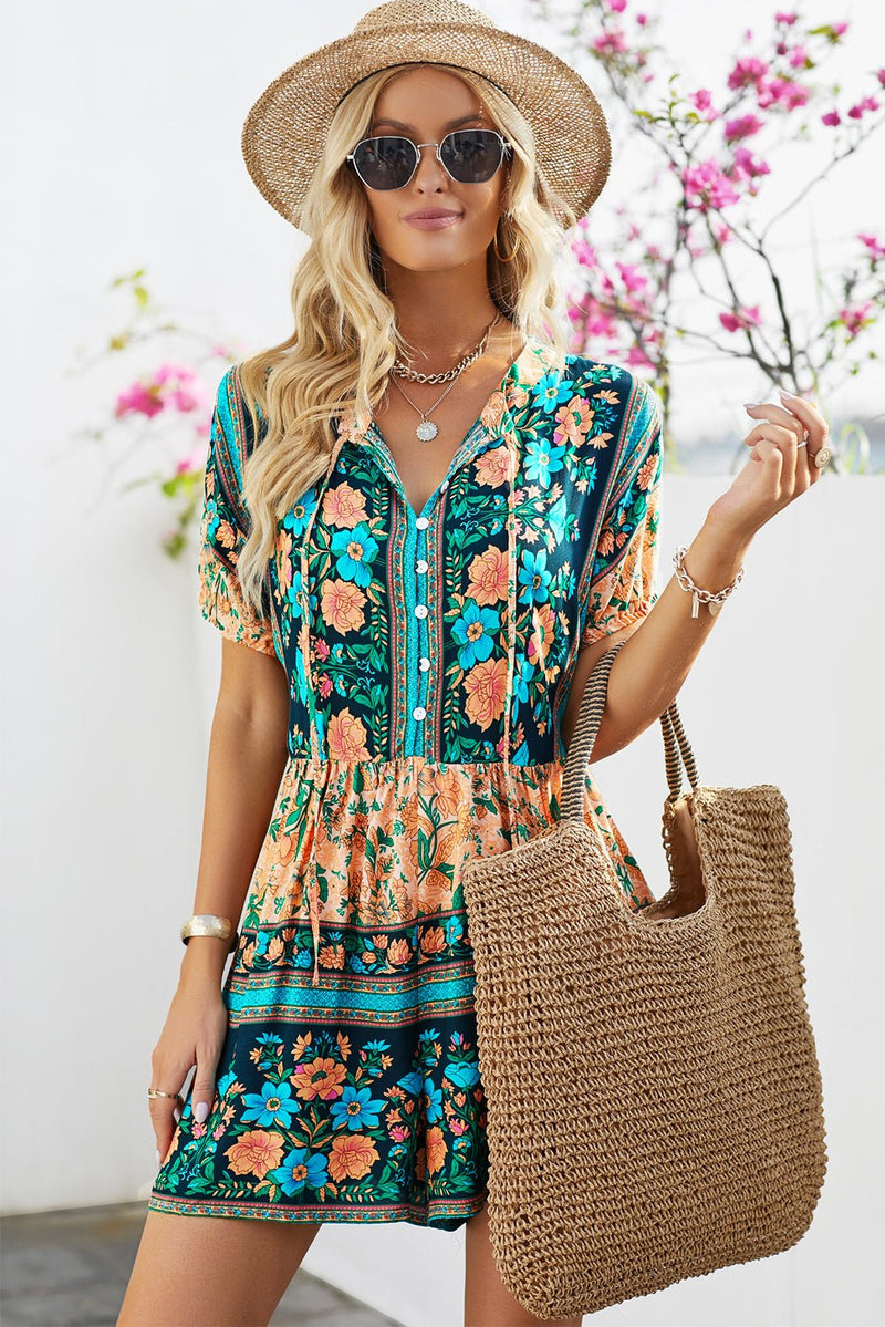 Floral Multicolored Tie-Neck Romper - Bakers Shoes store