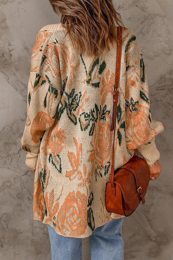 Floral Pattern Ribbed Trim Cardigan - Bakers Shoes store