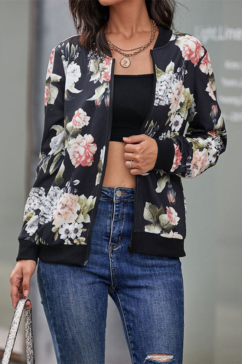 Floral Print Zip Up Bomber Jacket - Bakers Shoes store
