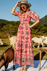 Floral Ruched Puff Sleeve Tiered Maxi Dress - Bakers Shoes store