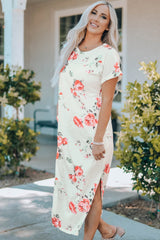 Floral Side Slit Cuffed Sleeve Midi Dress - Bakers Shoes store