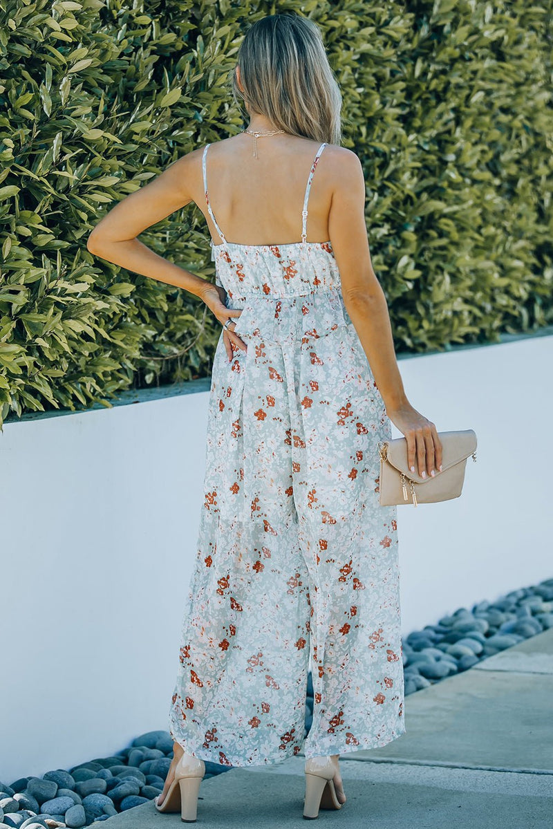 Floral Spaghetti Strap Ruffled Wide Leg Jumpsuit - Bakers Shoes store