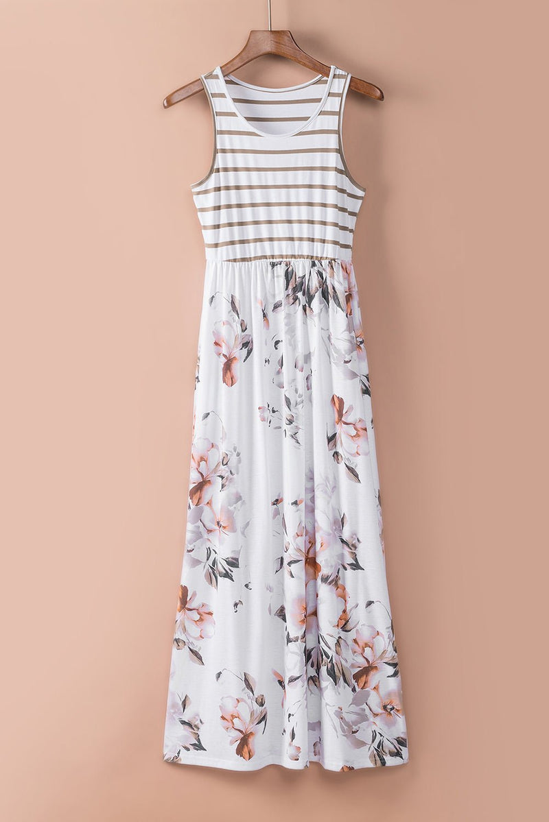 Floral Striped Print Sleeveless Maxi Dress - Bakers Shoes store